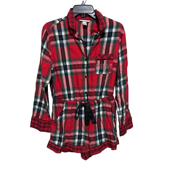 Victoria's Secret Onesie Pajama Romper Plaid M - Picture 2 of 5